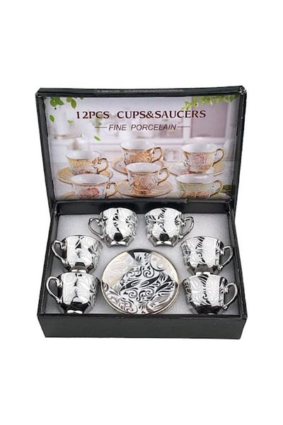 OEM Set ceramic cu 6 cești și 6 farfurii cu modele geometrice