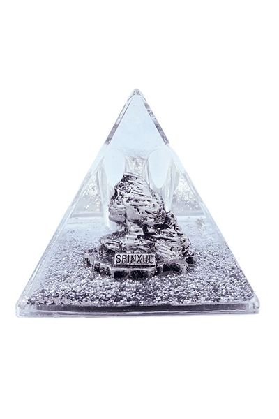 OEM Plastic pyramid with liquid, Sphinx from Bucegi, silver, 8x8 cm