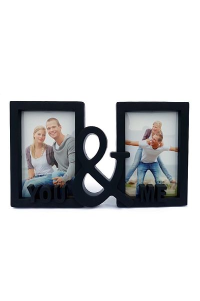 OEM Ramă foto de perete din plastic, stil colaj, text You & Me, neagră, 29x17 cm