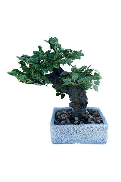 OEM Stone Flower Pot, Square, with Plastic Bonsai and Decorative Stones, M1, 25x40 cm