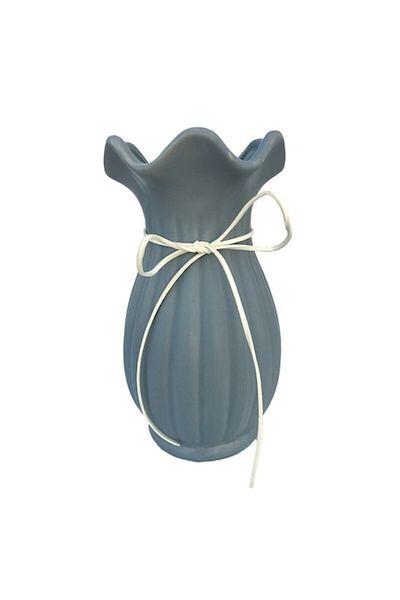OEM Ceramic Vase with Stripes and Wavy Opening, String, M4, 10x21 cm
