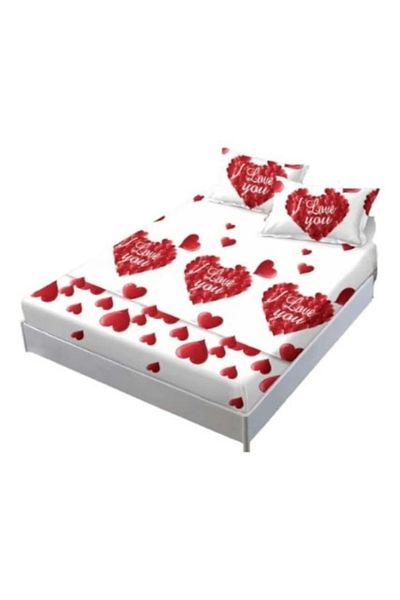 OEM Bed Sheet and Pillowcases Set, Finet, 3 Pieces, Single Person, Heart Roses Print, 140x200cm, White-R