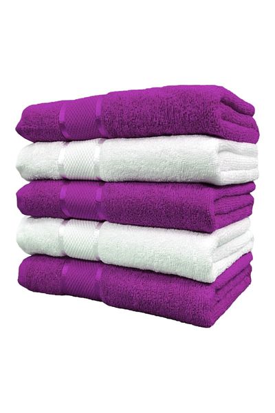 OEM Set 5 Bath Towels, Cotton, 400g/m², 70x135cm, Purple-White