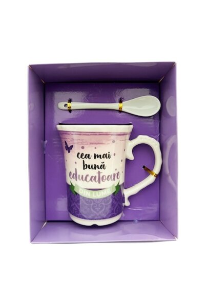 OEM Cană și lingură ceramice cu dedicație pentru profesor, 15 x 19 cm