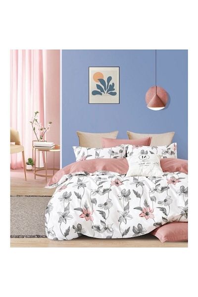 OEM Lenjerie de pat, Imprimeu Flori Pastel, 4 Piese, 2 persoane, 230x250cm, Bumbac, Multicolor
