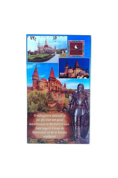 OEM Glass applique with Corvin Castle and dedication for grandparents, M5, 10x17 cm