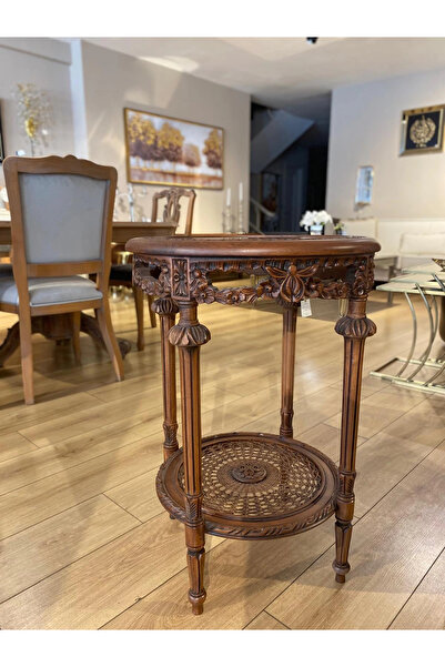 anlar home Hasırlı Oymalı Yan Sehpa 50x50x70 Cm