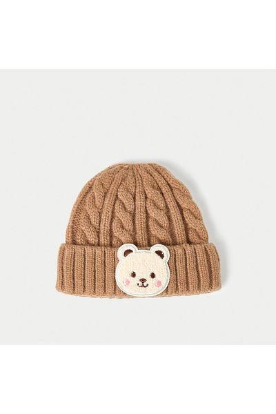 Juniors Bear Applique Beanie Cap