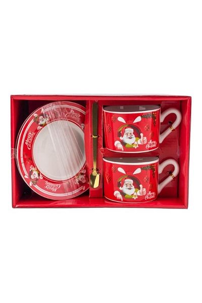 OEM Set ceramic cu Moș Crăciun și cadouri - Cești, farfurii și linguri
