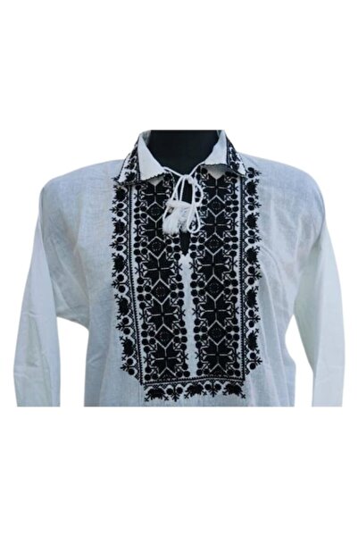 OEM Traditional Men's Embroidered Cotton Blouse, Black, Size XL