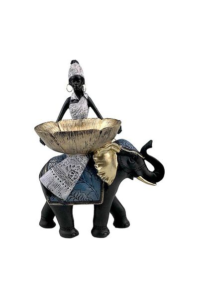 OEM Decoratiune elefant cu negresa, 18X26 cm, rasina, multicolor
