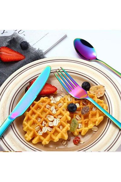 COOYA Colorful Silverware Set,24Piece Rainbow Cutlery Set For 4,Mirror Polished,Dishwasher Safe