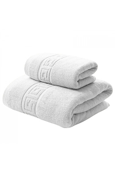 RALEX PUCIOASA Σετ 2 Prosoape Greek Border 100% Bumbac, Prosop de Față 50x90 cm și Prosop de Corp 70x140 cm, Alb