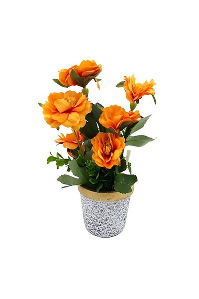 OEM Ghiveci ceramic cu crizantemă din plastic, portocaliu, 13x25 cm