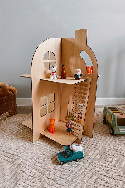 GONCA EĞİTİM Doğal Ahşap Çocuk Oyun Evi Seti-Barbie Evi