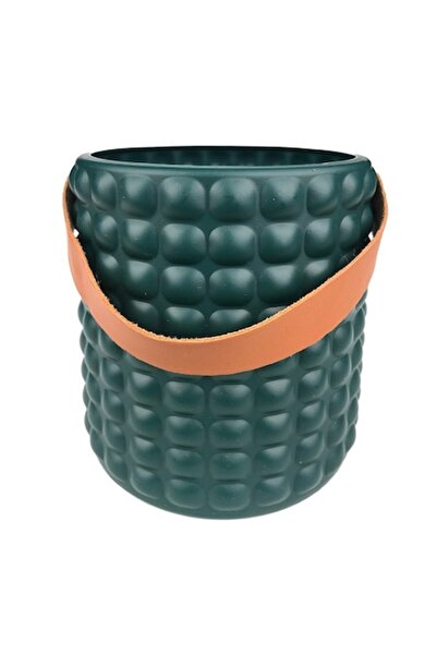 OEM Vaza verde din plastic cu patratele si toarta, 14X15 cm