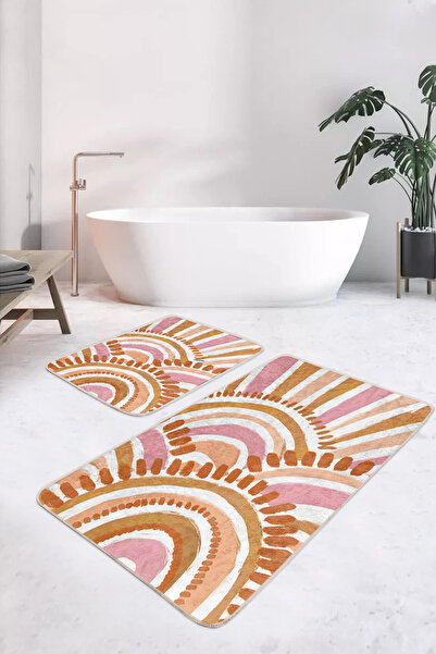 Realhomes مجموعة من قطعتين من سجادة الحمام القابلة للغسل بقاعدة غير قابلة للانزلاق بنمط تجريدي برتقالي وردي