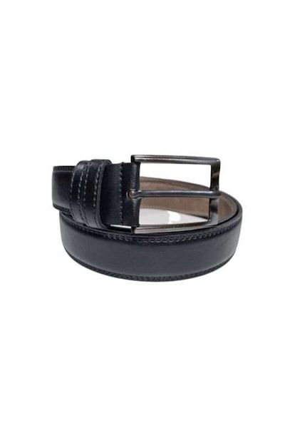 OEM Men's Belt, -Leather, Black with Stitching, Width 3.5 cm, 125 cm