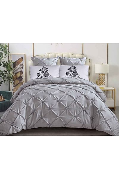 OEM Double Bed Linen Set, Spring, Pleated Model, Finet, 6 Pieces, 2 Persons, Uni, 180x200cm, Light Gray