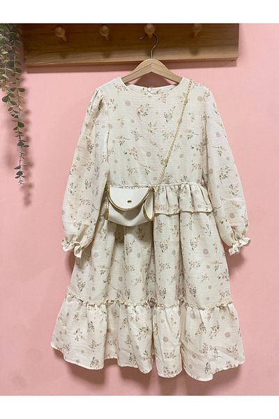 Cherrys Bebek Muslin Girl's Dress with Bag