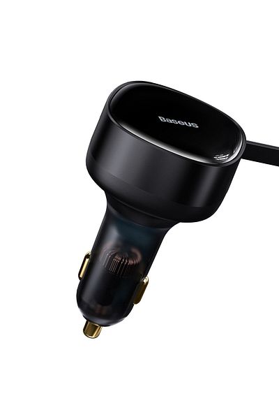 Baseus Ładowarka samochodowa 2w1 USB-C + iPhone Lightning zwijany przewód 75cm 30W - czarny