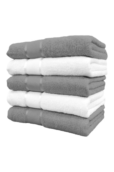 OEM Set 5 Bath Towels, Cotton, 400g/m², 70x135cm, Grey-White