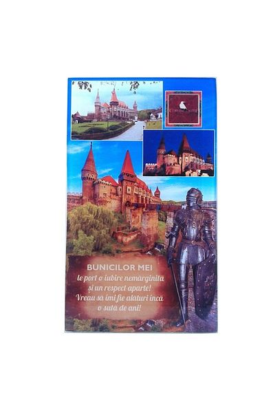 OEM Glass decoration with Corvin Castle and dedication for grandparents, M4, 10x17 cm