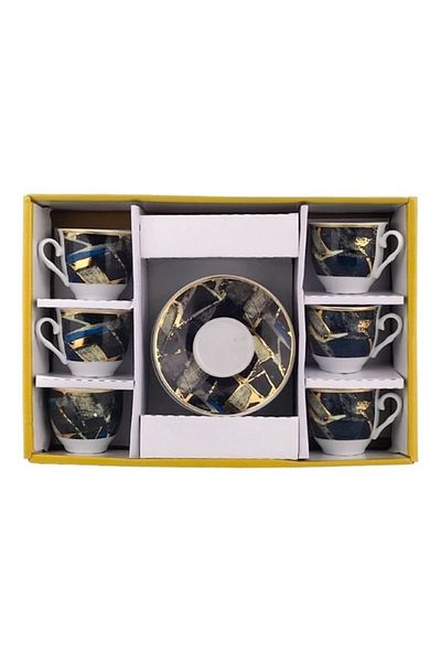 OEM Set ceramic cu șase cești și farfurii, model în carouri