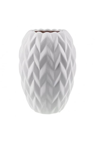 OEM Vază ceramică cu model diamantat, 13x20 cm, albă