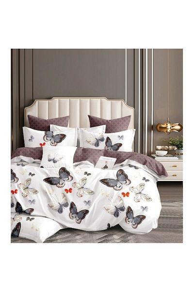 OEM Bed Linen Set, Butterfly Print, 4 Pieces, 2 Persons, 230x250cm, Cotton, Multicolor