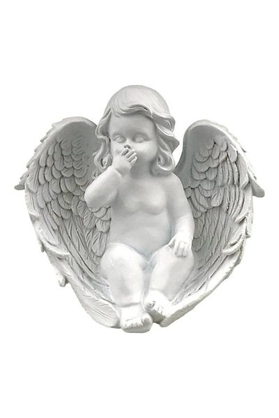 OEM Decoratiune ingeras nu vorbes, 15x14 cm, rasina, alb
