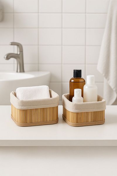Evsun Home Collection Bamboo 2-Piece Square Basket