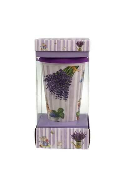 OEM Cană conică din ceramică cu capac din silicon, design lavandă