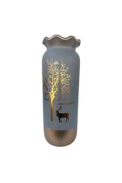 OEM Ceramic Vase with Wide Mouth, Deer and Tree, 11x30 cm
