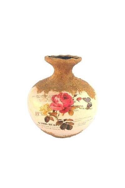 OEM Ceramic vintage spherical vase with narrow neck, 16 cm