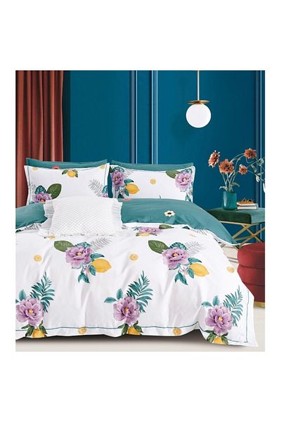 OEM Bed Linen, Floral Lilac Print, 4 Pieces, 2-Person, 230x250cm, Cotton, Multicolor