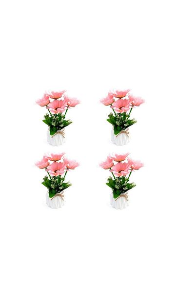 OEM Set 4 flower pots in gift bag shape with chrysanthemums, pink, 12x24 cm