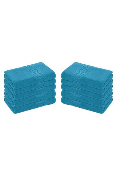 OEM Set 10 Hand Towels, Cotton, Greek Border, 500g/m², 30x50cm, Turquoise