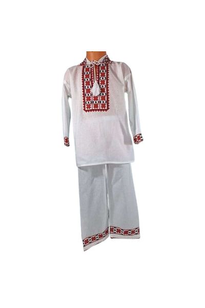 OEM Ținută națională cu cămașă și pantaloni cu broderie geometrică roșie, 2 ani