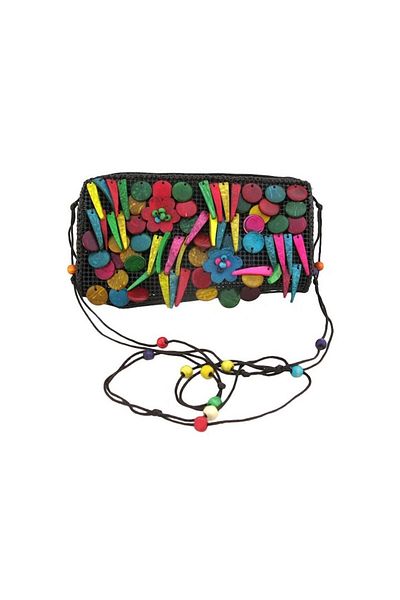 OEM Geanta din plastic decorat cu cercuri de lemn multicolore