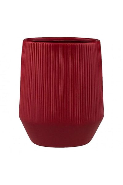 OEM Ceramic Vase with Stripes and Wide Mouth, 15x18 cm, Red