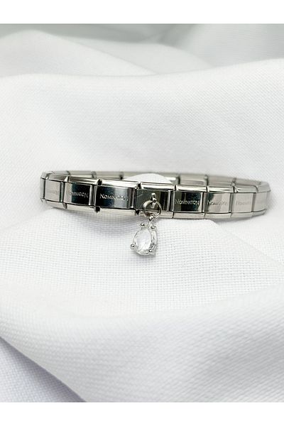 Sumen Butik White Stone Hanging Steel Italian Charm