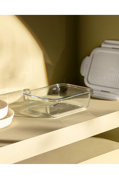 Madame Coco Modena Rectangular Covered Borosilicate Glass Storage Container - Ecru - 1000 ml
