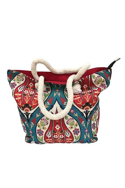 OEM Geantă textilă cu model floral și mânere groase din frânghie, M4, 35x34 cm
