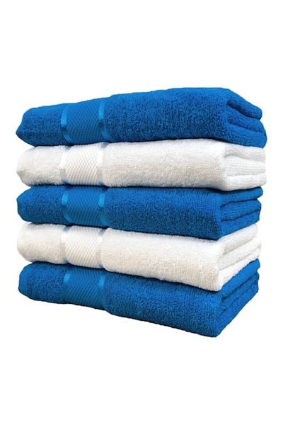 OEM Set 5 prosoape de baie, Bumbac, 400g/m², 70x135cm, Albastru Deschis-Alb