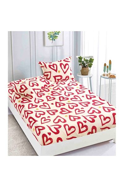JOJO HOME Bed sheet and 2 pillowcases set, Jojo Home, Cocolino, 2 people, 3 pieces, Hearts print, 180x200cm, B
