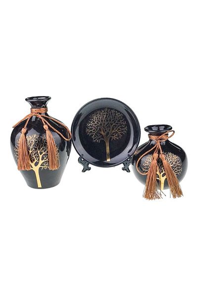OEM Ceramic Set with Two Vases and Decorative Plate, Tree Design 26x17 cm