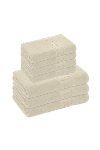 OEM Set 7 prosoape de baie, Bumbac, Bordura Greceasca, 500g/m², 30x50cm/50x90cm, Ivoire