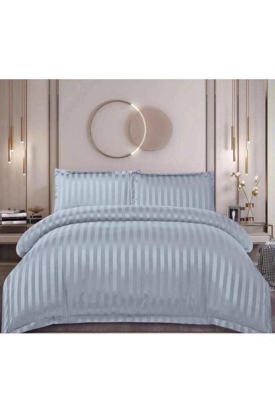 OEM Double Bed Linen Set, Uni, Damask, 4 Pieces, 2 Persons, 180X200cm, Bluish Grey