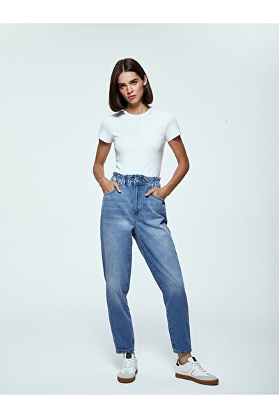 LC Waikiki Pantaloni de damă din denim cu talie elastică Indigo